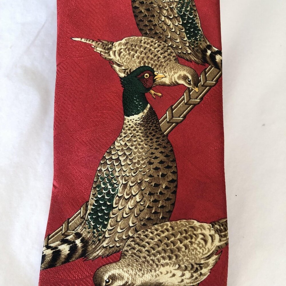 Robert Talbott Tie Mens Red Silk Pheasant Bird Hunting Wildlife Necktie Italy - Picture 2 of 11